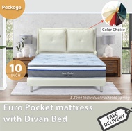 [Bulky] Euro Pocket mattress and Bed Frame Set - 10 inch pocketed spring mattress with divan bed - Bed frame color choice - Available in Single - Super Single - Queen - King size