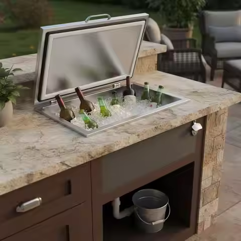 Drop-In Ice Storage Box 20"L x 16"W x 13"H For Outdoor Kitchen, BBQ Island, Bar, Hinged Lid 40 QT Ca