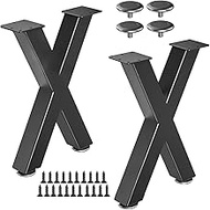 TeamSky Table Legs, Set of 2, Furniture Feet, Matte Black, Metal in X Shape Design and Floor Protect