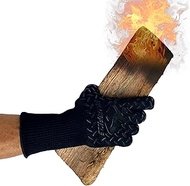 BBQ Grill Firepit Oven Mitts Highest Heat Resistance EN407 Lab Certified (X-Large, Black/Black)