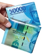 Dompet pria motif pecahan uang Dompet trendi pria kulit sintetis