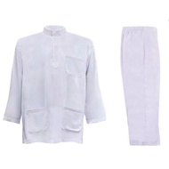 Baju Melayu Putih Sepasang-Sekolah Agama-Cekak Musang/Leher Johor