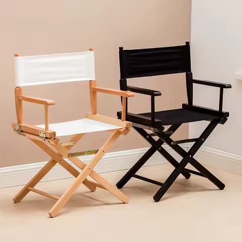 Director's Solid Wood Folding Chair Canvas Portable Chair with Backrest Quick-Fold Frame for Photogr