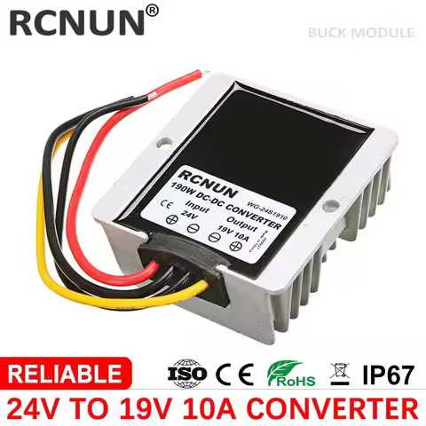 RCNUN 24V to 19V 10A Step Down DC DC Converter 24 Volt Reducer 19 Volt Voltage Regulator 190W Laptop