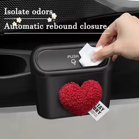 Cute Retro Red Hearts Car Trash Bin Can Hanging Auto Dust Organizer Rubbish Bag Garbage Container St