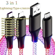 3 IN 1 66W 6A charger Cable KAIYUE Gradient Light micro usb cable fast charging type c cable fast ch