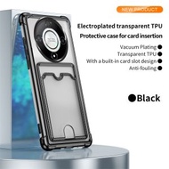 適用榮耀X50手機殼保護殼簡約曲屏四角氣囊電鍍卡包防摔殼透明矽膠軟殼鏡頭全包邊耐髒-黑色 榮耀暢玩50 Plus