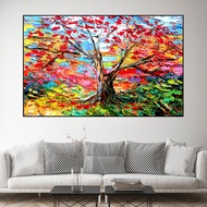 Abstrak lukisan kanvas minyak landskap poster pokok yang berwarna-warni dan mencetak gambar seni din