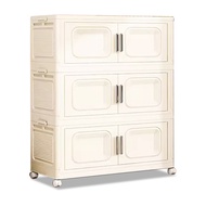 [特價]【Mr.box】78面寬摺疊雙開門三層收納櫃-附滑輪純白面板