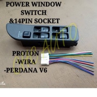 POWER WINDOW MAIN SWITCH OEM & 14 PIN SOCKET PROTON WIRA PERDANA V6 (DRIVER SIDE)