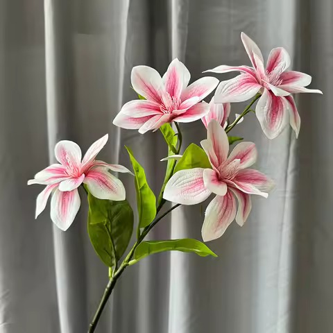 4Pcs Artificial 5Head Magnolia silk Flowers Wedding Decor bouquet Orchid Flowers Home Room Decoratio