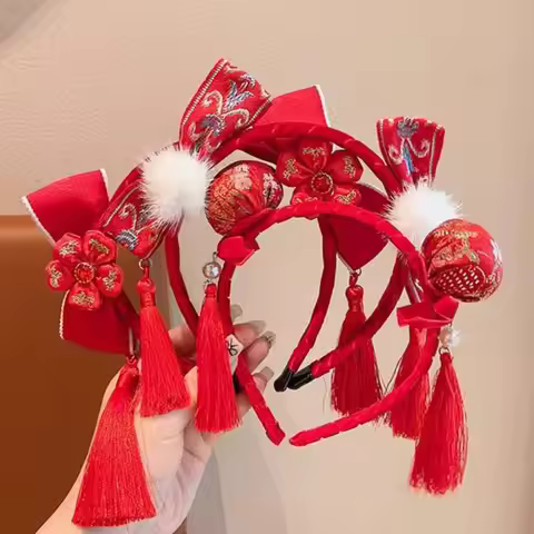 All-match Fuwa Chinese New Year Headwear Ball Tassel Children Headband Tang Suit Hair Hoop Hanfu Hai