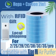 【blue-RFID】Replacement Compatible with Xiaomi 2/2S/2H/2C/3H/3C/3S/pro Filter Air Purifier Accessories HEPA&amp;Active Carbon