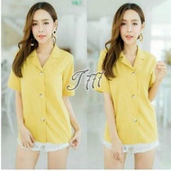 VV.Collection Kemeja Katun Yellow Bangkok Bahan katun Import Fit to XL / Blouse Korea / Sabrina Bagu