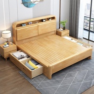 🇸🇬 ⚡ Nordic Solid Wood Bed Frame Bed Frame With Mattress Storage Bed Frame Super Single/Queen/King Bed Frame