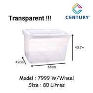 Century 7999 Transparent Plastic Storage Box | 6Wheel | 80Lt | Kotak Simpanan  Besar | Bekas Simpana