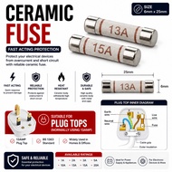 Ceramic Fuse 6x25mm 1A 2A 3A 5A 10A 13A 15A 20A Fast Acting Plug Top Fuse BS1363