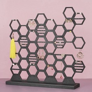 Honeycomb Grid Shelf Wooden Jewelry Rack Vertical Desktop Earring Storage Accessories Display Rack E