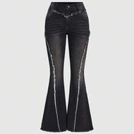 Y2K Baddie American Street Style Star Patch Frayed Hem Skinny Flare Jeans