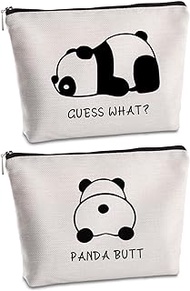 SYIJIMSJKT Panda Lovers Gifts for Women Guess What Panda Butt Makeup Bag Cute Birthday Christmas Friendship Ideas Gift for Teen Zipper Travel Pouch Cosmetic Bag, Off White, Cosmetic Bag With Zipper