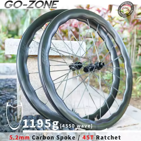 Super Light 1195g 700c 5.2mm Wave Carbon Spoke Wheels Disc Brake 45T Ratchet Gozone R280C Paintless 