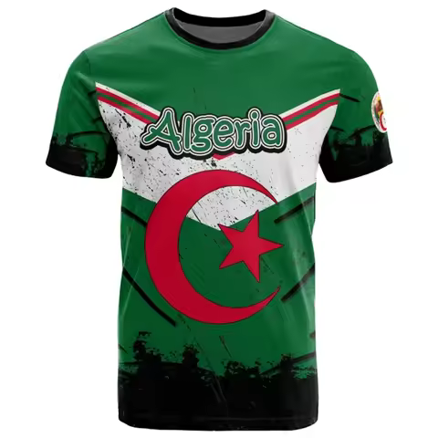 Algeria Men's T-shirts Casual Loose Round Neck DZ Algerian Flag Short Sleeve Tops Tees Men Clothing 