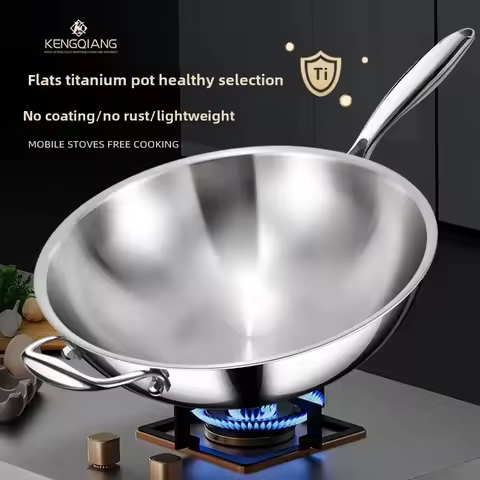 Titanium pan Pure titanium wok Household uncoated pan Non-stick pan Gas stove Induction cooker Unive