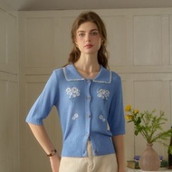 Paris 彼得潘領玫瑰刺繡上衣