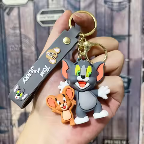 Tom and Jerry Keychain Cartoon Anime Character Keyring Backpack Decorations Kawaii Key Chain Cute Ke