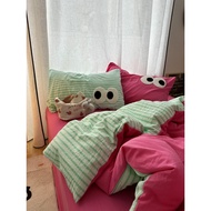 comforter blanket bedsheet set with quilt cover Dopamine Color Matching Girl Rose Red Stripe Mix Fen