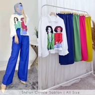 SET SABINA ANIME LD 110 CM / Setelan Crop Top Crinkle Sablon / Setelan Kombinasi crinkle / One set S