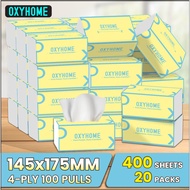 OXYHOME Facial Tissue 4-Ply Thick & Soft Daily Use (20 Packs x 400 Sheets x 145 x 175mm)
