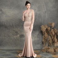 บทกวีเพลง Double-V ชุดราตรีนางเงือกพรหม Gowns ชุดปาร์ตี้อย่างเป็นทางการ Elegant Vintage Robe Longue