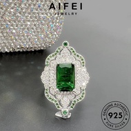 AIFEI JEWELRY Ring Emerald Adjustable Original Women Sterling Diamond For Perempuan 925 Perak Cincin Square 純銀戒指 Silver Accessories Korean Noble R1783