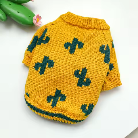 1PC Turmeric Cactus Sweater Pet Clothes Dog Cat Autumn Thickened Warm Pullover Elastic Knitted Sweat