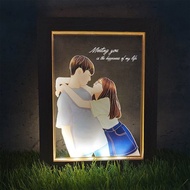 【訂製】似顏繪原木相框夜燈/故事燈-似顏繪/客製化文字