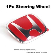 PuraAutoRepair 1PCS 3D Emblem For Honda Chrome Red Front Rear Steering Wheel Logo Frame Panel Cover 