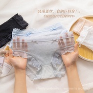 Lace Girl Underwear Thin Sexy Japanese Sweet Bow Briefs for Women Mid-Waist Breathable Cotton Crotch