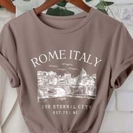 Roman Italy Shirts Italy Skyline T-Shirt Women's Casual Round Neck Short Sleeve Tee ROME ITALY THE E
