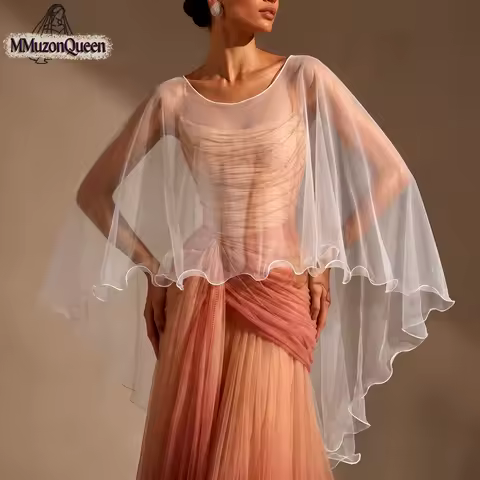 TOPQUEEN болеро женское Woman Wedding Dress Tulle Bolero Ruffled Edge Sleeveless Bolero Wedding Acce