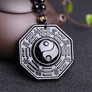 Kalung Batu Obsidian Hitam Yin Yang / Buddhist Necklace Jewelry Black Jade Stone Glossy Doff / Lucky