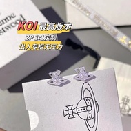 214128[Empress Dowager West Mini Small Silver Saturn Earrings]