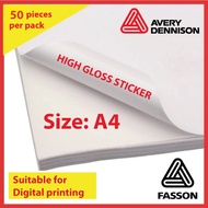 A4 size - 50 sheet / HIGH Glossy Sticker A4 150gsm / Self-Adhesive Glossy Photo Paper A4 150gsm
