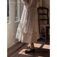 [Warm Fleece Camellia Heavy Industry Thick Lace] Songming Retro Lace Plush Skirt Female a-Line Skirt