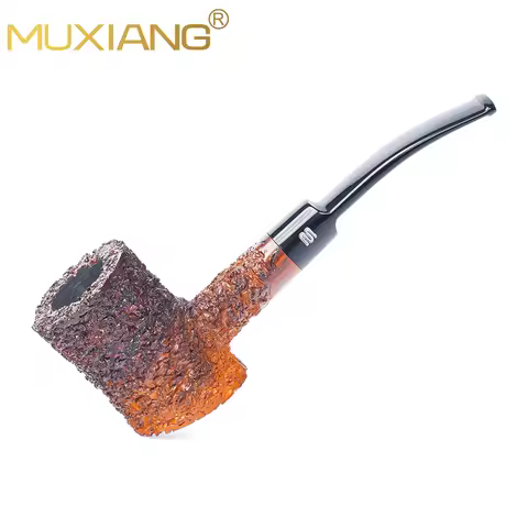 MUXIANG Two-tone Gradient Carved Poker Pattern Briar Wood Hammer Smoking Pipe Straight Saddle Stem w