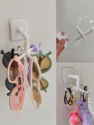 1入組白色6鉤旋轉儲物架,壁掛式鑰匙鏈支架,可適用於太陽眼鏡,眼鏡,頭繩和其他配件不附帶鑽孔