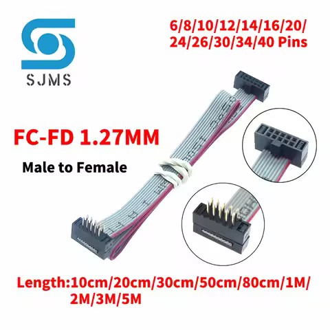 1PCS FC-FD DC4 IDC 1.27MM Pitch Male To Female Connector 6/8/10/12/14/16/20/24/26/30/34/40 PIN Flat 
