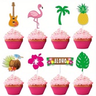 8Pcs Hawaiian Flamingo Cupcake Toppers Pineapple Tropical Theme Aloha Luau for wedding Baby Shower P