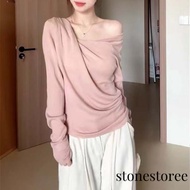 KEMEJA Open Collar T-shirt Swing Collar Slim Fit T-shirt Women's Modal Long Sleeve Bottom shirt ST