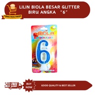 LILIN LARGE GLITTER VIOLIN CANDLE NUMBER 6biru - BIRTHDAY CANDLE